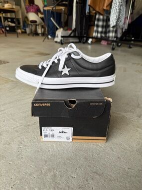 Converse Black Low Top Leather Sneakers with White Star and Laces